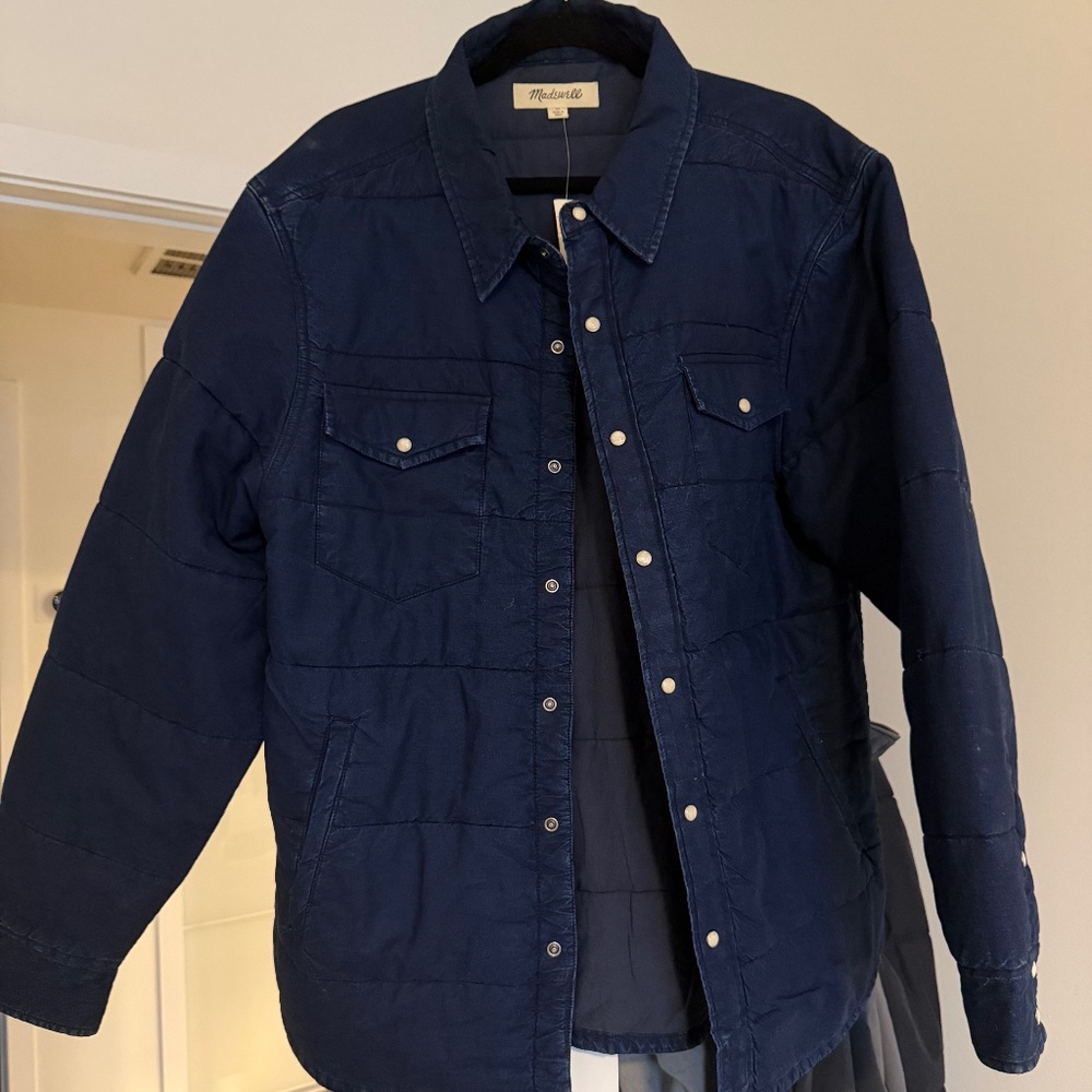 NEW Madewell Quilted Western Shirt-Jacket Mens Large Indigo Blue Cotton NG378